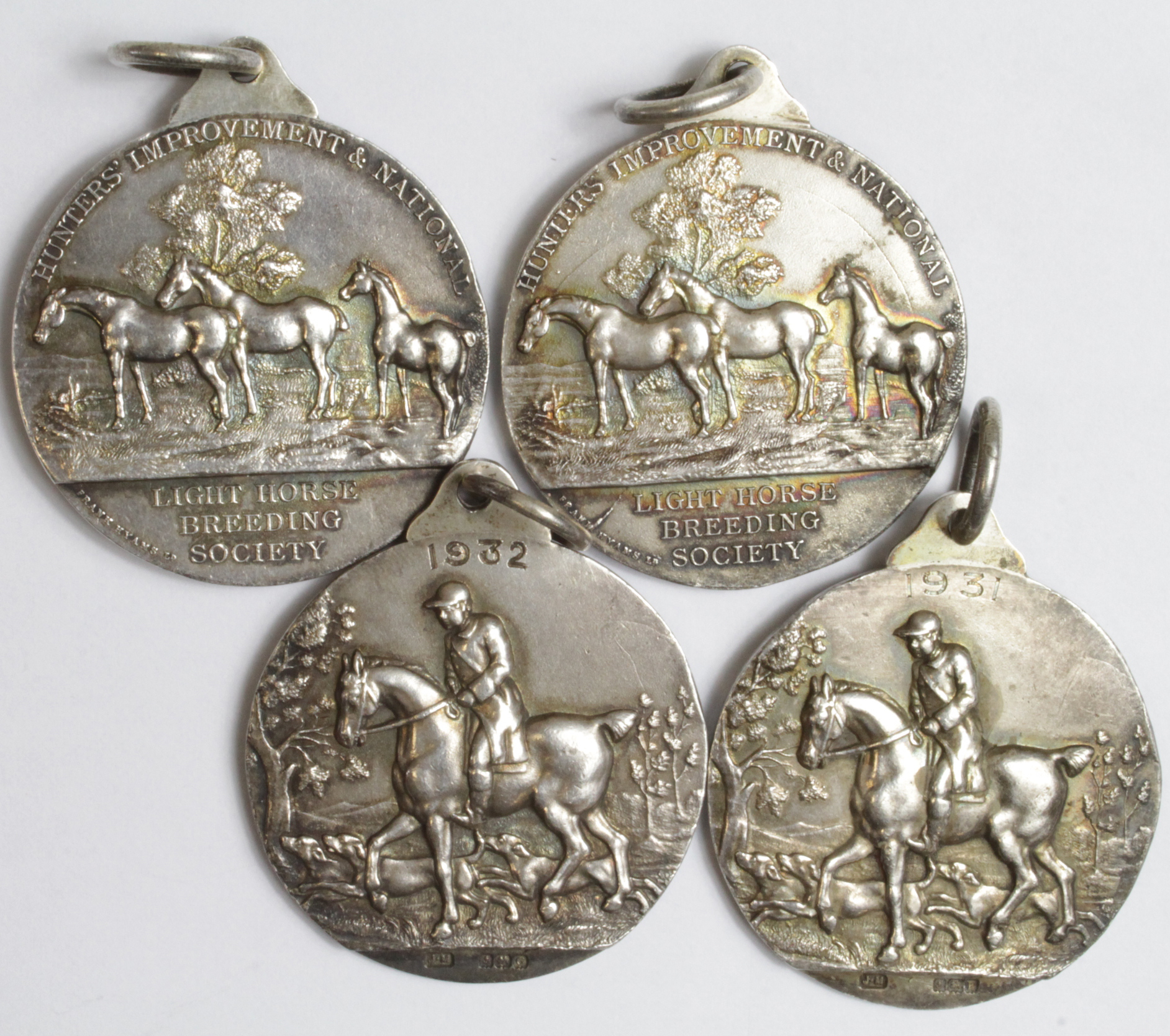 Hunters Improvement & National Light Horse Breeding Society 4x hallmarked silver prize medals