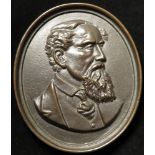 British Portrait Plaque oval bronze 148x125mm: Portrait of Charles Dickens, seems 19thC.