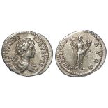 Caracalla silver denarius, Laodicea Mint 199 A.D., reverse reads:- FELICITAS AVGG Felicitas standing