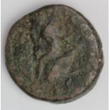 Antoninus Pius copper as, probably struck at a British Mint 154-155 A.D., reverse:- Defeated