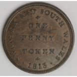 Welsh 19thC Copper Token : Cambrian Pottery Swansea Penny 1813, Glamorganshire Davis No. 20, Withers