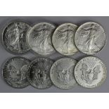 USA Silver walking Liberty Dollars (8) 1986 - 1993. Unc / BU