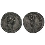 Domitian copper as, Rome Mint 90-91 A.D., reverse reads:- VIRTVTI AVGVSTI, Virtus standing right,