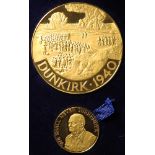 Winston Churchill two medallion 22ct gold set, Dunkirk 1940, by Slade, Hampton & Son Ltd, Weight