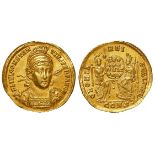 Constantius II gold solidus, Constantinople Mint 353-355 A.D., obverse legend ends AVGV, reverse