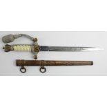 German Nazi Naval Dagger with scabbard and dagger knot. Blade maker marked 'Original Eickhorn