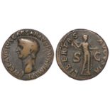 Claudius copper as, Rome Mint 42 A.D., reverse legend:- LIBERTAS AVGVSTA S C, Libertas standing