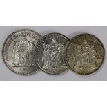 France Silver (3): 50 Francs 1977 UNC, and 10 Francs 1965 x2 GEF