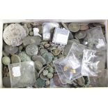 Detector Finds, a cigar box full of buttons, bells, chains, fragments etc, silver noted and a