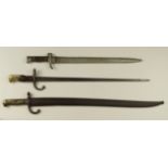 French Bayonets - chassepot bayonet with scabbard (matching numbers), epee bayonet (no scabbard)