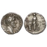 Antoninus Pius silver denarius, Rome Mint 148-149 A.D., reverse:- Salus standing to left, feeding