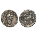 Domitian silver denarius struck as Caesar under Titus, Rome Mint 80 A,D., obverse reads:- CAESAR