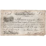 Wales Provincial note Carmarthen Bank, 5 Pounds dated 23rd October 1830, series 106, for Waters,