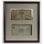 Provincial notes (2) in a picture frame, Macclesfield & Cheshire Bank 5 Pounds dated 1841 and Burton