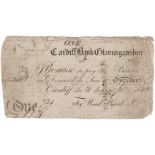 Wales Provincial note Cardiff Bank, Glamorganshire, 1 Pound dated 21st September 1818, series no.