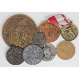 World Exonumia (8) 19th-20thC, noted a few European WWI era items, a large Israeli bronze Moshe