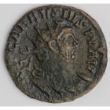 Carausius billon antoninianus, given to Colchester but no officina, obverse reads:- IMP CARAVSIVS