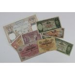 World (9), small set of world notes, Japan 5 Yen 1943, Malaya 20 & 50 Cents 1941, Turkey Ottoman 5