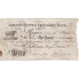 Wales Provincial note Aberystwith & Tregaron Bank, Cardiganshire, 1 Pound dated 22nd April 1813,