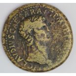 Claudius sestertius, Rome Mint 41-42 A.D., Sear 1849, reverse:- EX S C OB CIVES SERVATOS in four