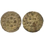 Welsh 17thC Token : Beaumaris (Anglesey) Rice Bold Penny 1669, Wales No.7, very rare, aF with some