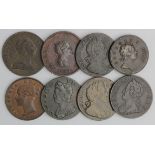 GB Halfpennies (8) copper: 1694 VG, 1700 VG, 1718 Fine, 1734 GF, 1745 Fine, 1770 VF, 1807 nVF, and