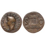 Divus Augustus Pater copper As, struck by Tiberius, Rome Mint 22-30 AD. PROVIDENT SC, facade of