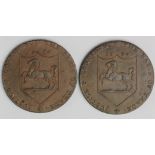 Tokens, 18thC : Hawkhurst Halfpennies 1794, 'Charles Hider's' edge, D&H Kent No. 30, VF and GVF