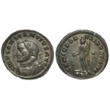 Constantius I as Augustus, billon follis, Lugdunum Mint, obverse:- Laureate, draped and cuirassed