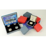 GB boxed silver proofs (11). One Pounds standard 1987, 88 ,89 Piedforts 1993 & 1996, four coin