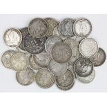 Victorian silver coins comprising 19 Threepennies, 6 fourpennies (including a Maundy fourpenny in