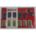 Ronson display board "Original Typhoon Centenary Edition" 1896-1996. 12x lighters. (Buyer collects)