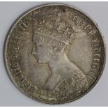 Florin 1858 gothic, toned nEF, nick above portrait.