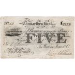 Wales Provincial note Carmarthen Bank, 5 Pounds dated 2nd October 1830, series no. 53, for Waters,