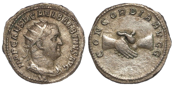 Balbinus 238 A.D. 22 April-29 July, silver antoninianus, reverse reads:- CONCORDIA AVGG, clasped