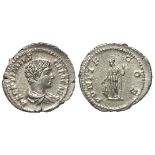 Geta as Caesar silver denarius, Rome Mint 207 A.D., reverse legend:- PONTIF COS, Minerva standing