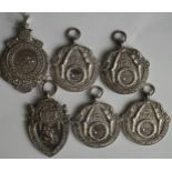 Sports Fobs (6): 4x hallmarked silver Hackney Schools Swimming Assoc., plus similar London Schools