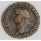 Claudius copper as, Rome Mint 41-42 A.D., reverse:- Minerva walking right, levelling spear and