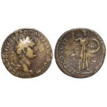 Domitian sestertius Rome Mint 81A.D., obverse reads:- IMP CAES DIVI F DOMITIAN AVG P M, Laureate