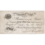 Wales Provincial note Rhayader Bank, Radnorshire, 1 Pound dated 27th May 1811, series no. B545,