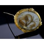 Yellow metal (tests 18ct) Memorial Brooch with Hair in floral pattern weight 14.3
