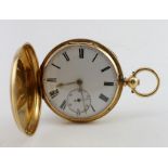 Gents 18ct cased full hunter pocket watch, Hallmarked Sheffield 1909. The white dial with Roman