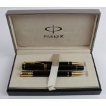 Parker Duofold Greenwich fountain pen & two Parker Duofold ballpoint pens, contained in a Parker