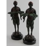 F. Bergmann. A pair of bronze figural candlesticks, marked 'F. Bergmann 1882' to base, total