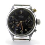 WWII German Military Hanhart 17 Steine chronograph wristwatch, the black dial with Arabic numerals