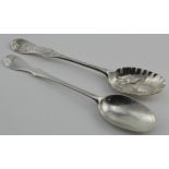 Two Scots fiddle silver teaspoons - one for Glasgow c1780 by James Taylor and William Hamilton.