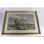 Henry Moore. Watercolour, Seascape, depicting a masted ship with further boats in the background,