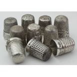 Ten silver hallmarked thimbles, many with ornate decoration