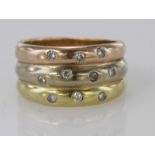 18ct Rose/Yellow and White Gold Ring set with small Diamonds size J weight 6.9g