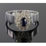 18ct White Gold Ring set with Sapphire and Diamonds size Q weight 6.6g